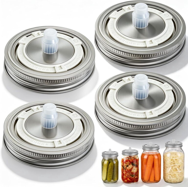 ATEAMIR Stainless Steel Mason Jar Fermentation Lids for Wide Mouth Jars, 4 Pack Self Burping Waterless Airlock Lids with Date Tracker, Fermenting Kit for Sauerkraut Kimchi Kombucha