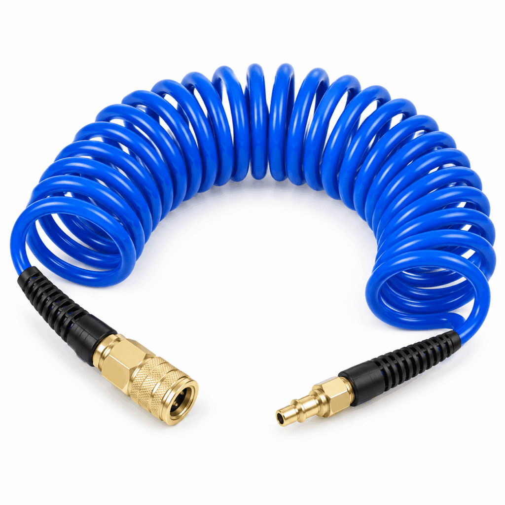 ATEAMIR 25 ft Polyurethane Recoil Air Hose, 1/4 in NPT, 300 PSI with Quick Connect Coupler