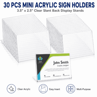 ATEAMIR 30 Pack Mini Acrylic Sign Holder, 3.5"x2.5" Slant Back L-Shaped Display Stand, Clear Business Card Name Tag Stand for Desk Office Classroom Home