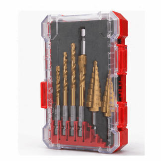 ATEAMIR 8-Piece Step & Twist Drill Bit Set, Titanium-Plated HSS, Hex Shank with Case