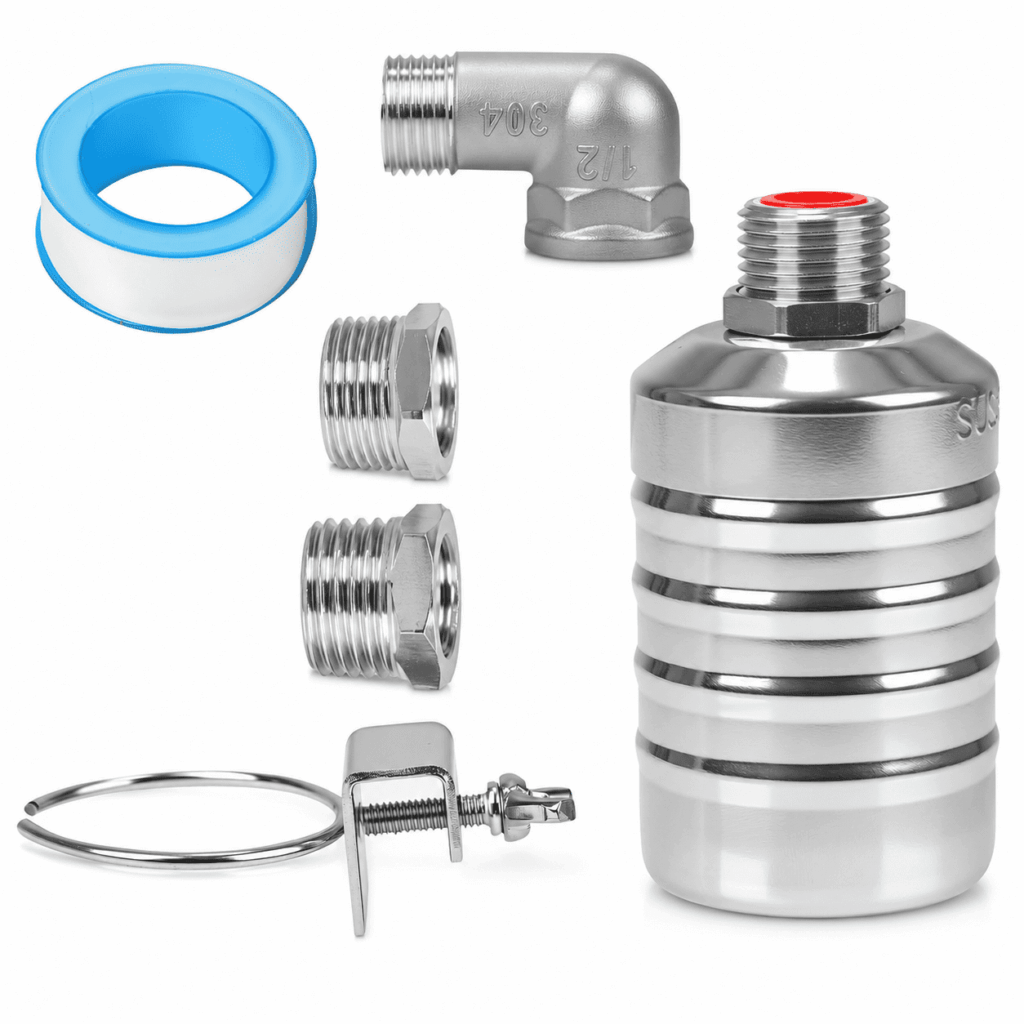 ATEAMIR 304 Stainless Steel Float Valve with 1/2 in, 3/4 in and 1 in Adapters for Water Level Control
