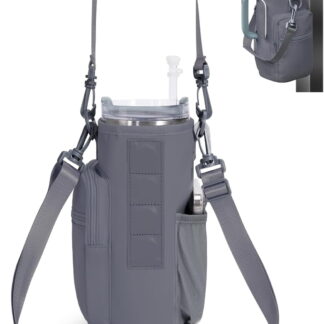 ATEAMIR 40oz Crossbody Water Bottle Holder, Insulated Tumbler Carrier Bag with Phone Pocket, Adjustable Strap, Hands-Free Sling for Hiking Gym Travel, Grey