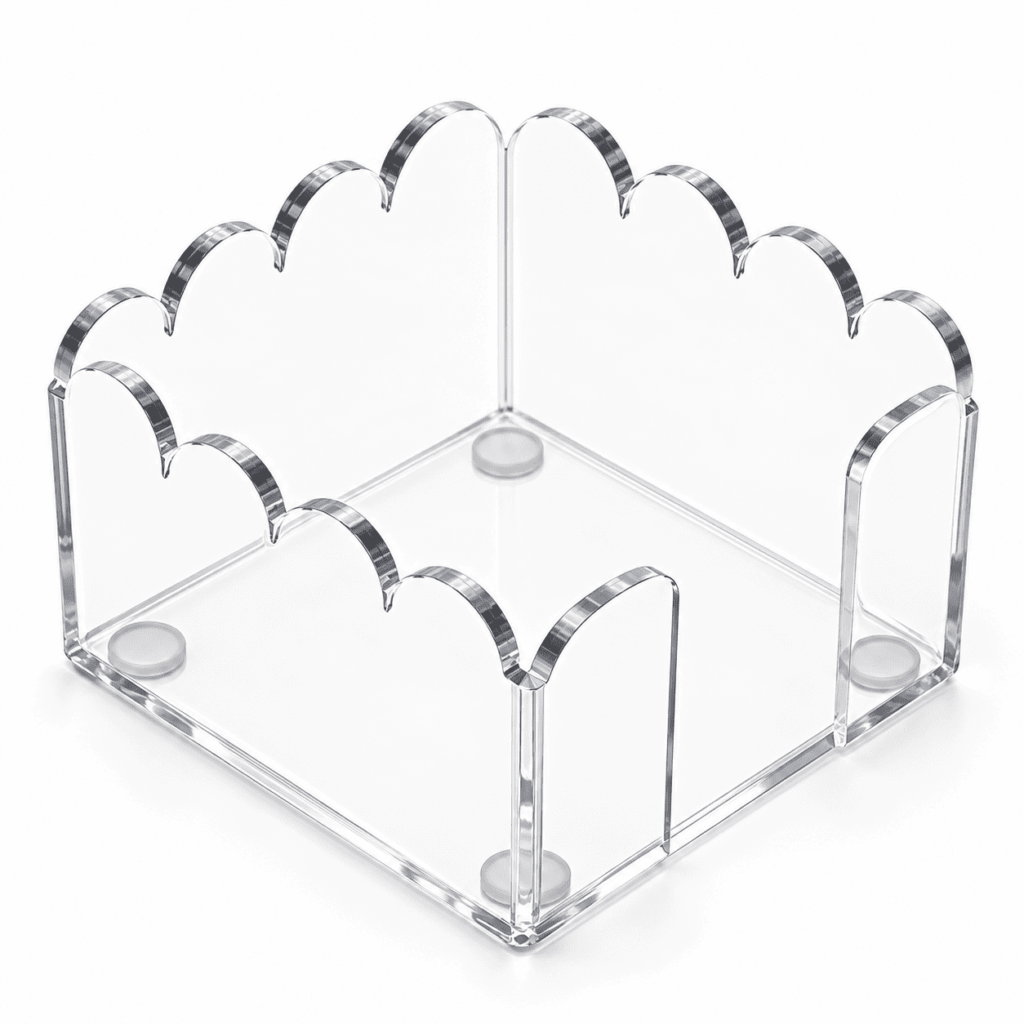 ATEAMIR 3x3 Inch Acrylic Sticky Note Holder, Scalloped Edge Cute Post It Note Dispenser with Wave Design, Clear Notepad Organizer for Office Desk Dorm Classroom