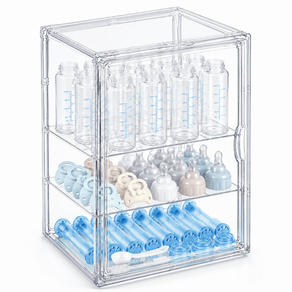 ATEAMIR 3-Tier Baby Bottle Organizer with Magnetic Door and Adjustable Dividers for Countertop