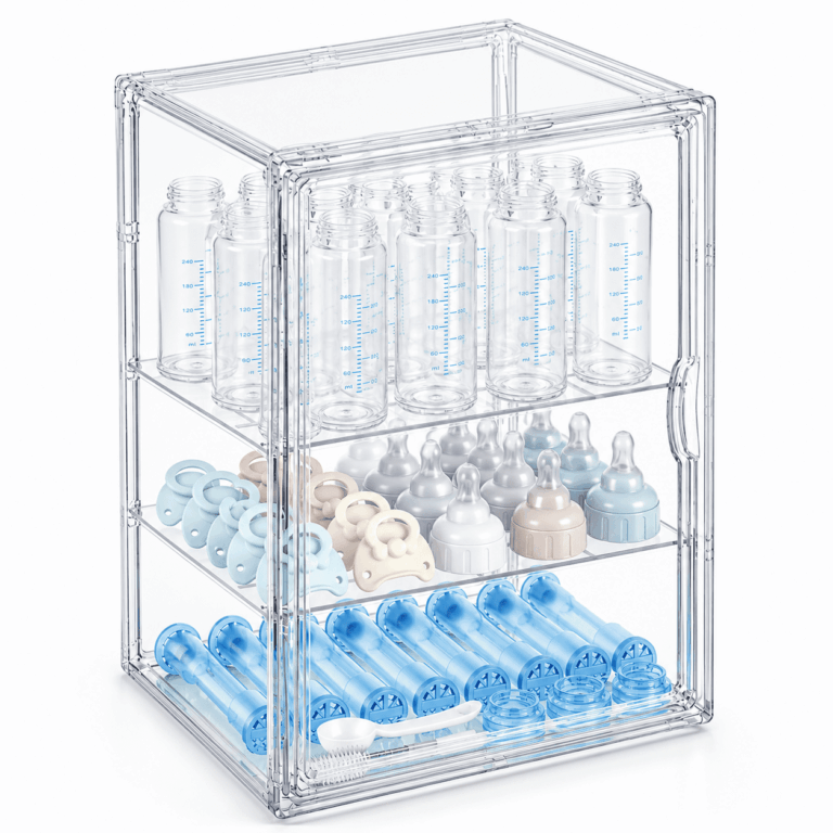 ATEAMIR 3-Tier Baby Bottle Organizer with Magnetic Door and Adjustable Dividers for Countertop