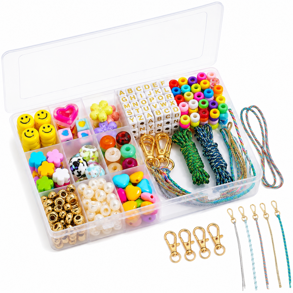 ATEAMIR 421-Piece DIY Beaded Keychain Making Kit with Alphabet Beads, Charms and Craft Accessories