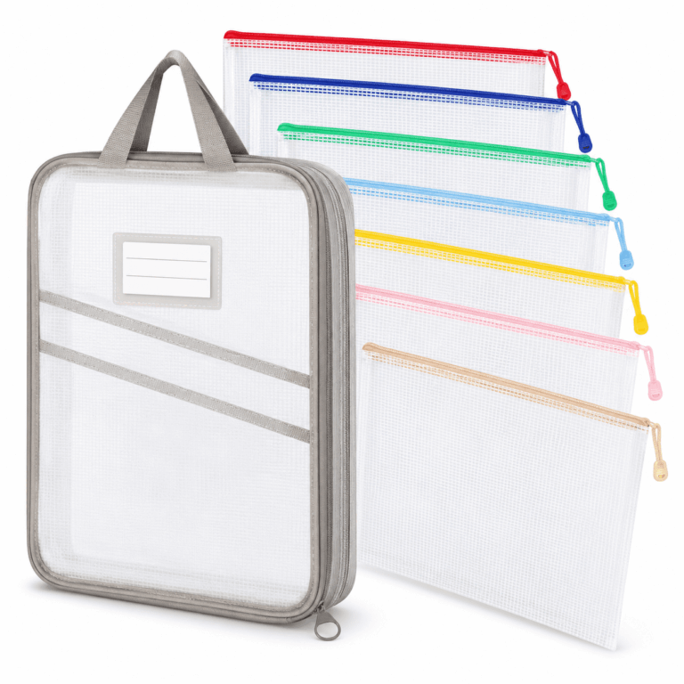ATEAMIR 10 Pack PVC Mesh Zipper Pouch Set, A4/Letter Size Translucent File Bags with Organizer Bag, Waterproof Document Pouches for Office School Travel Supplies