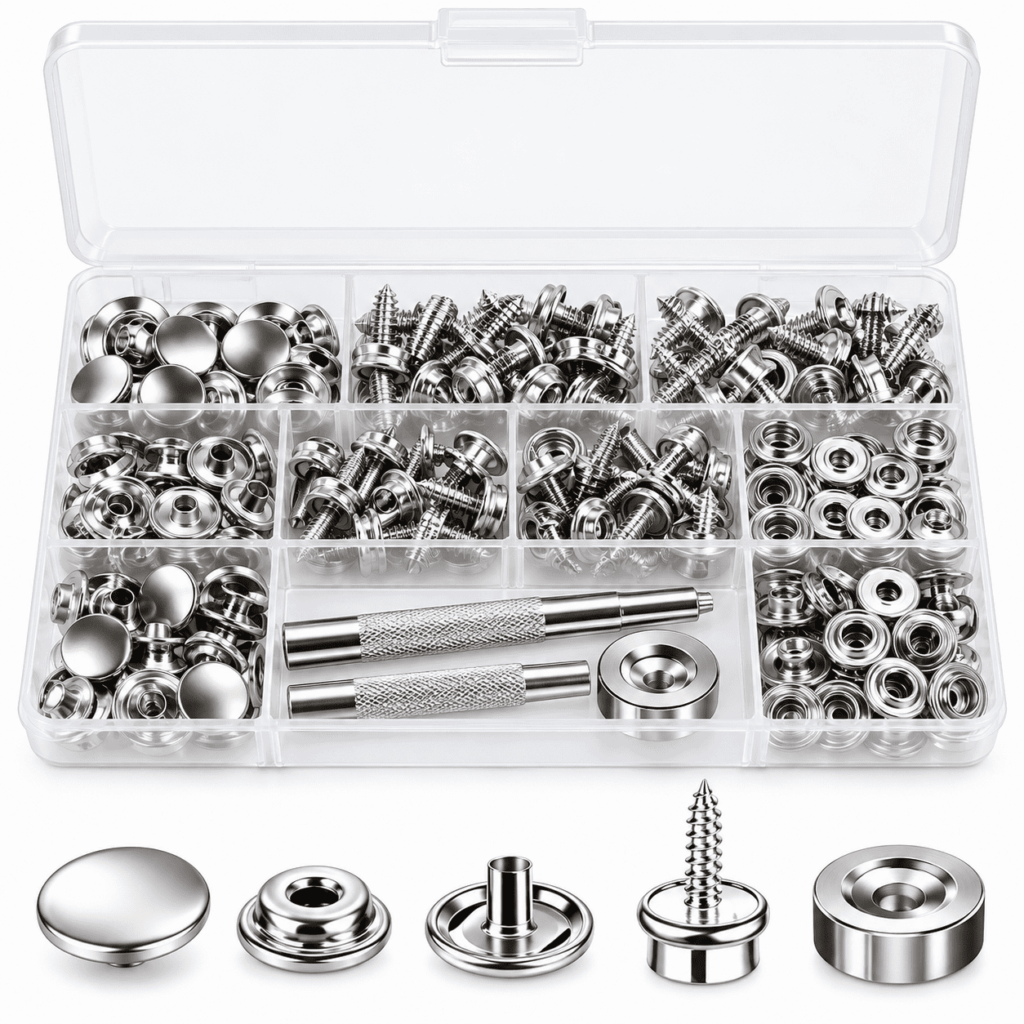 ATEAMIR 150-Piece Canvas Snap Button Kit, 3/8 in 304 Stainless Steel with Tools and Screws