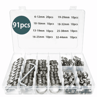 ATEAMIR 91-Piece Hose Clamp Assortment Kit, 304 Stainless Steel Worm Gear Clamps, 6-38 mm