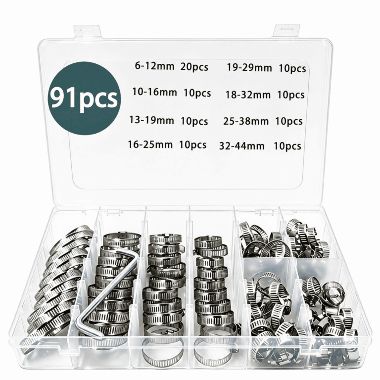 ATEAMIR 91-Piece Hose Clamp Assortment Kit, 304 Stainless Steel Worm Gear Clamps, 6-38 mm