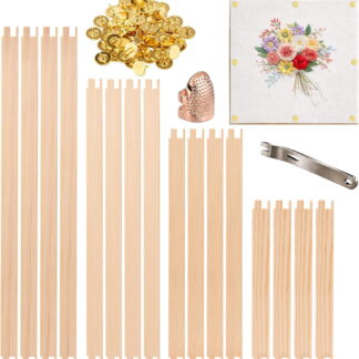 ATEAMIR Mini Needlepoint Stretcher Bars Set, 8/12/14/16 Inch Wood Frame Bars with 60 Tacks, Tack Remover & Thimble, for Cross Stitch Embroidery