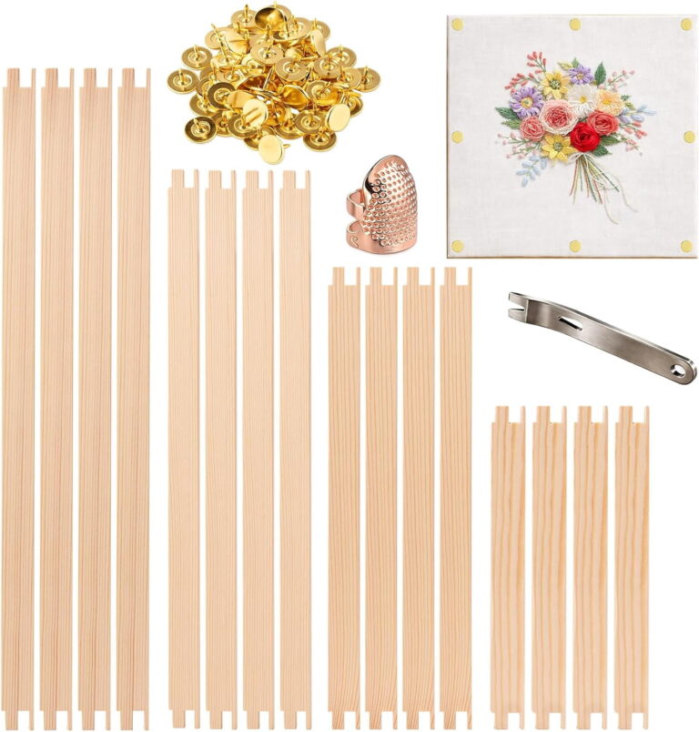 ATEAMIR Mini Needlepoint Stretcher Bars Set, 8/12/14/16 Inch Wood Frame Bars with 60 Tacks, Tack Remover & Thimble, for Cross Stitch Embroidery