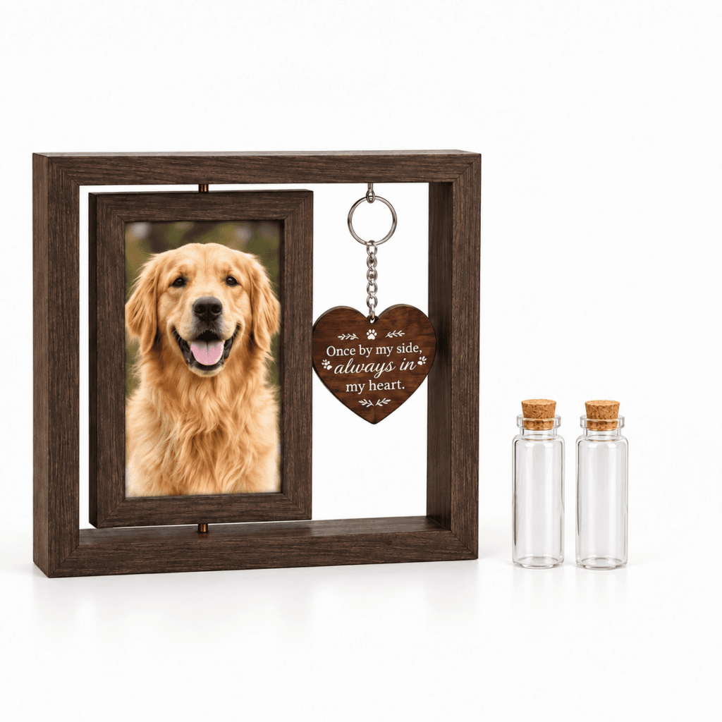ATEAMIR Dog Memorial Gifts for Loss of Dog, Rotating Wooden Picture Frame for 4x6 Photos, Pet Remembrance Frame for Cats Dogs, Sympathy Bereavement Gift