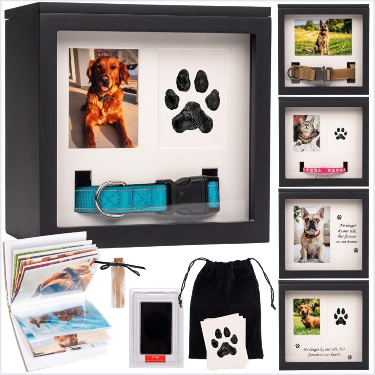 ATEAMIR Pet Urn for Ashes, 5-in-1 Custom Memorial Box with Paw Print Kit, Photo Display, Fur Vial & Flannel Bag, Dog Cat Cremation Keepsake with Photo Album