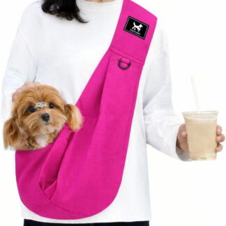 ATEAMIR Dog Sling Carrier for Small Dogs up to 15 lbs, Hands-Free Pet Sling with Padded Shoulder Strap, Adjustable Size Based on Owner Bust, Safety Buckle & Leash, Fuchsia
